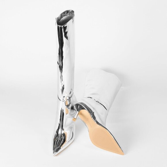 The Drop Womens Size 9.5 Pointed toe Tall Heeled Boots Mirror Silver - Picture 5 of 9